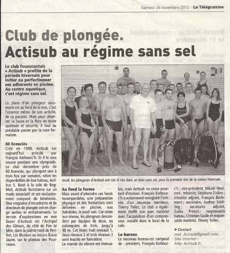 Article le Télégramme du 24/11/2012